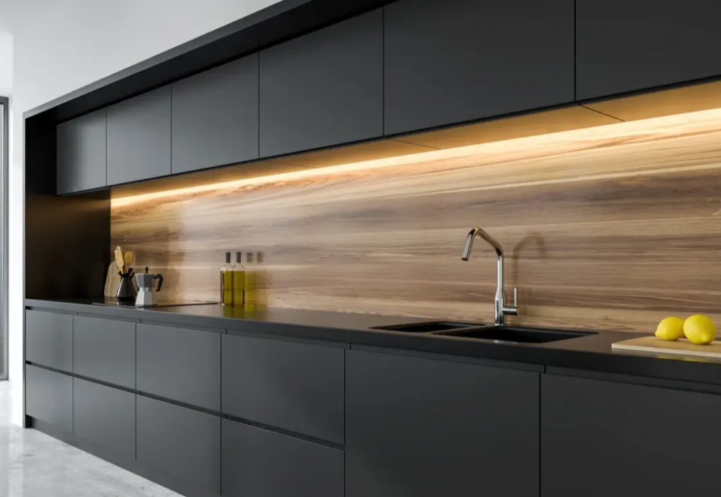 LED strip under modern kitchen cabinets