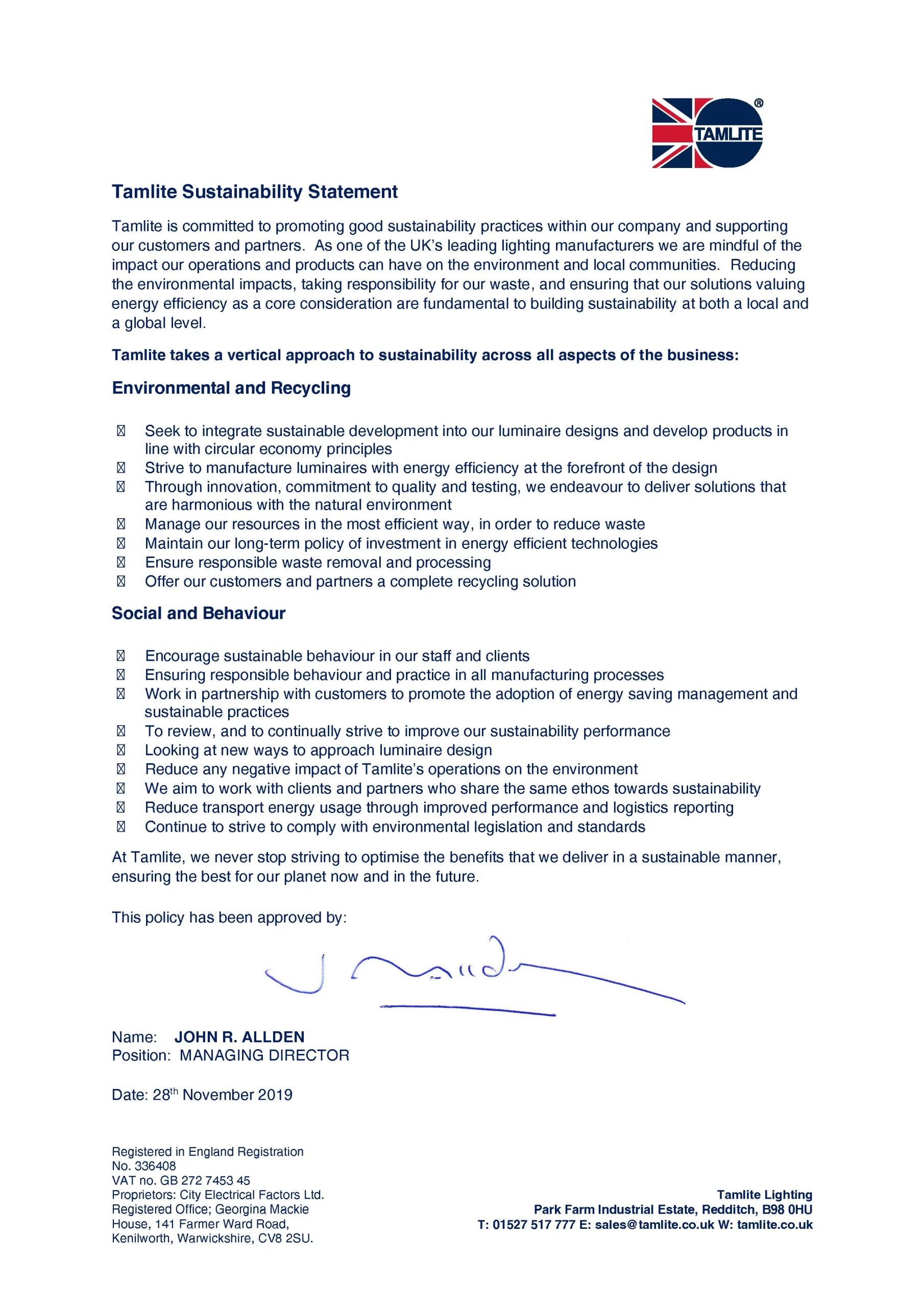 Sustainability statement